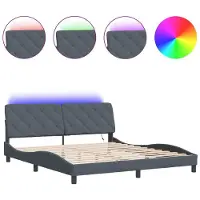 Syfax Estructura de cama con LED sin colchón terciopelo gris oscuro 180x200 cm