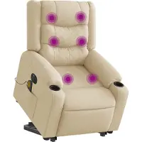 Syfax Sillón de masaje eléctrico reclinable elevable tela crema