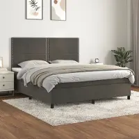 Prolenta Maison Exclusive - Base de cama con somier y colchón, color gris oscuro, 180x200 cm, tapizada en terciopelo