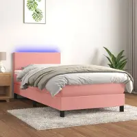 Prolenta Maison Exclusive: Base de cama con somier, colchón y luces LED, color rosa, 80 x 200 cm, tapizada en terciopelo