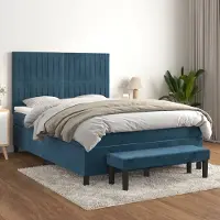 Prolenta Cama con somier y colchón, modelo "Exclusive", color azul oscuro, dimensiones 140x190 cm, tapizada en terciopelo