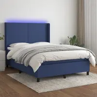 Prolenta Maison Exclusive: Base de cama con somier, colchón y luces LED, color azul, 140x200 cm, tapizada en tela