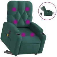Syfax Sillón masaje eléctrico reclinable elevable tela verde oscuro