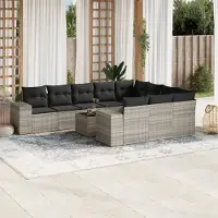 Prolenta Maison Exclusive: Juego de jardín de 11 piezas con cojines, color gris, fabricado en polirratán