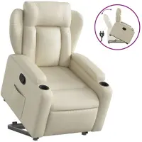 Syfax Sillón reclinable elevable cuero artificial color crema