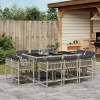 Prolenta Maison Exclusive: Juego de comedor de jardín de 11 piezas con cojines, color gris claro, fabricado en polirratán