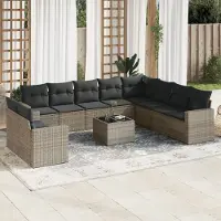Prolenta Maison Exclusive: Juego de jardín de 11 piezas con cojines, color gris, fabricado en polirratán