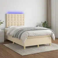 Prolenta Maison Exclusive: Base de cama con somier, colchón y luces LED, color crema, 120 x 200 cm, material: textil
