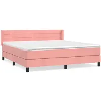 Syfax Cama box spring con colchón terciopelo rosa 160x200 cm