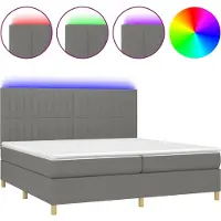 Syfax Cama box spring colchón y luces LED tela gris claro 200x200 cm