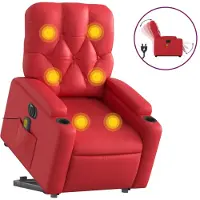Syfax Sillón de majaje elevable eléctrico cuero artificial rojo
