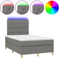 Syfax Cama box spring con colchón y LED tela gris oscuro 120x200 cm