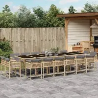 Prolenta Maison Exclusive: Juego de comedor de jardín de 17 piezas con cojines, diseño mixto en ratán sintético color beige