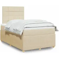 Prolenta Maison Exclusive: Base de cama con somier y colchón, color crema, 120x190 cm, tapizado en tela