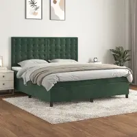 Prolenta Maison Exclusive: Base de cama con somier y colchón, color verde oscuro, 180x200 cm, tapizada en terciopelo