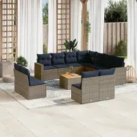 Prolenta Maison Exclusive: Juego de jardín de 12 piezas con sofá y cojines, color gris, fabricado en ratán sintético