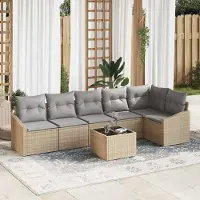 Prolenta Maison Exclusive - Juego de sofá de jardín de 7 piezas. Ratán sintético en color beige y gris claro