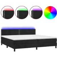 Syfax Cama box spring colchón y LED terciopelo negro 200x200 cm