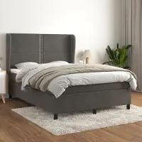 Prolenta Maison Exclusive: Base de cama con somier y colchón, color gris oscuro, 140 x 190 cm, tapizada en terciopelo