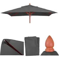 Mendler Funda de repuesto para sombrilla de madera para hostelería, modelo HWC-C57, funda para sombrilla, de forma cuadrada, 3x3 metros, poliéster, color gris antracita