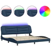 Syfax Estructura de cama con LED sin colchón Hvar tela azul 200x200 cm