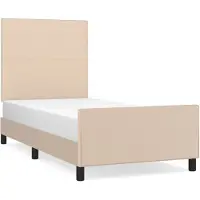 Syfax Estructura de cama con cabecero en color marrón cappuccino, de 80x200 cm, fabricada en cuero sintético