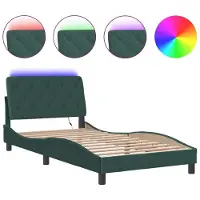 Syfax Estructura de cama con LED sin colchón terciopelo verde oscuro 100x200 cm