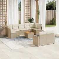 Prolenta Maison Exclusive: Juego de jardín de 10 piezas con sofá y cojines, color beige, fabricado en ratán sintético
