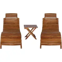 Syfax Set de tumbonas con mesita 3 piezas madera maciza de acacia