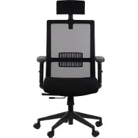 Stema Silla de oficina giratoria ergonómica RIVERTON M/H, reposabrazos ajustables, reposacabezas, respaldo de malla, asiento deslizante (hacia adelante y hacia atrás), negro