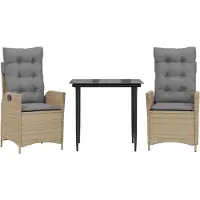 Syfax Set comedor de jardín 3 pzas con cojines ratán sintético beige