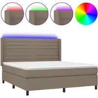 Syfax Cama box spring colchón y luces LED tela gris taupe 160x200 cm