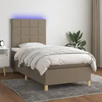 Prolenta Maison Exclusive: Base de cama con somier, colchón y luces LED, color taupe, 90x200 cm, tapizada en tela