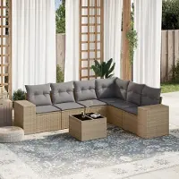 Prolenta Maison Exclusive: Juego de jardín de 7 piezas con cojines, color beige, fabricado en polirratán
