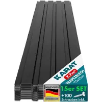 Floordirekt 15 láminas de acero trapezoidal de 115x45 cm, set de alta calidad, incluye 100 tornillos, superficie de 7,7 m², color gris oscuro