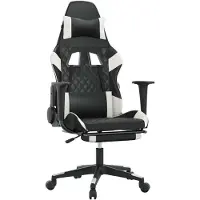 Syfax Silla gaming masaje y reposapiés cuero sintético negro blanco