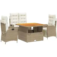 vidaXL Juego de mesa de jardín de 4 piezas con cojines, color beige, tejido de ratán sintético