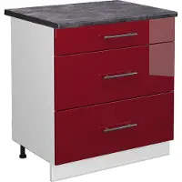 Vicco Mueble bajo de cocina Fame-Line Rojo Burdeos alto brillo 80 cm con 3 cajones, ET Antracita, Model 45477