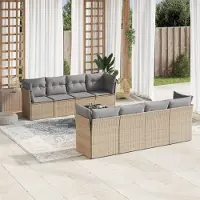 Prolenta Maison Exclusive: Juego de jardín de 9 piezas con cojines, color beige, fabricado en polirratán