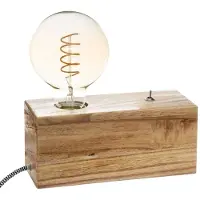 Atmosphera Lámpara de mesa, lámpara de noche, lámpara de escritorio, luminaria de mesa, lámpara con base de madera, Tibu
