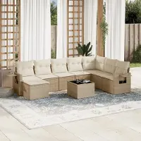 Prolenta Maison Exclusive: Juego de jardín de 9 piezas con cojines, color beige, fabricado en polirratán