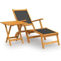 Syfax Silla de jardín con reposapiés y mesa madera acacia y textilene