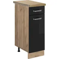 Vicco Mueble bajo de cocina R-Line Negro brillo intenso 30 cm , ET Roble, Model 45759