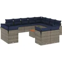 Prolenta Maison Exclusive: Juego de jardín de 13 piezas con sofá, cojines y estructura de ratán sintético, color gris