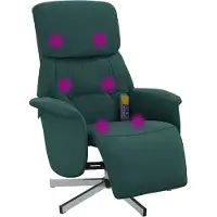 Syfax Sillón reclinable de masaje con reposapiés tela verde oscuro