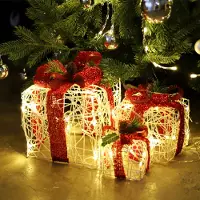 Salcar , Set de 3 luces LED para decoración navideña, caja de regalo con guirnalda de luces para Navidad, decoración iluminada para interiores, con 8 modos, luz blanca cálida