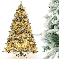 Costway Árbol de Navidad artificial de 180 cm con efecto nieve, árbol de pino con 250 luces LED blanco cálido, 752 puntas de rama mixtas, árbol de Navidad artificial para Navidad
