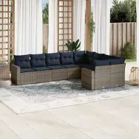 Prolenta Maison Exclusive: Juego de jardín de 9 piezas con cojines, color gris, fabricado en polirratán