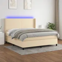 Prolenta Maison Exclusive: Base de cama con somier, colchón y luces LED, color crema, 180x200 cm, material: textil