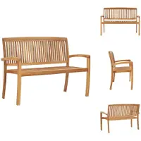 vidaXL Banco de jardín apilable para 2 personas, 128,5 cm, de madera maciza de teca - Bancos de jardín